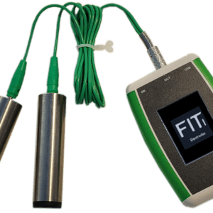 A green FIT one showing the Splash screen with a pair of handles that are plugged into the machine and handles